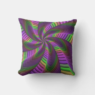 Groovy Energetische Kleurrijke Neon Fractal Patroo Buitenkussen
