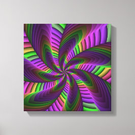 Groovy Energetische Kleurrijke Neon Fractal Patroo Canvas Afdruk