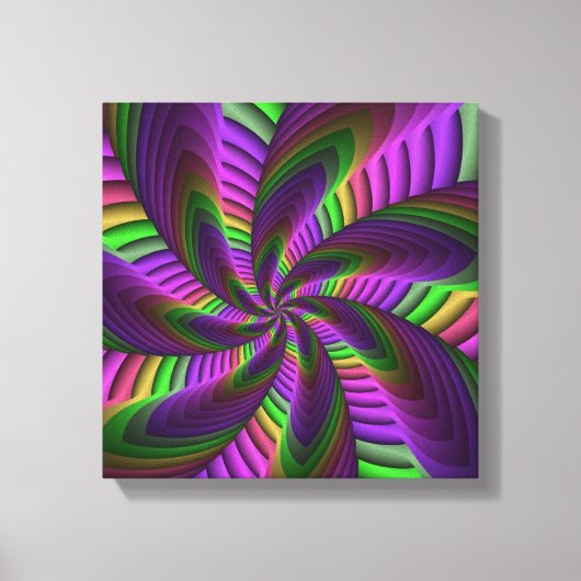 Groovy Energetische Kleurrijke Neon Fractal Patroo Canvas Afdruk (Voorkant)