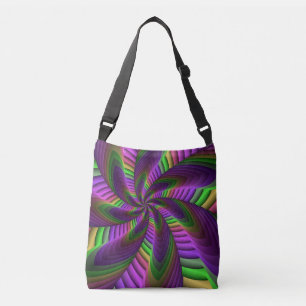 Groovy Energetische Kleurrijke Neon Fractal Patroo Crossbody Tas