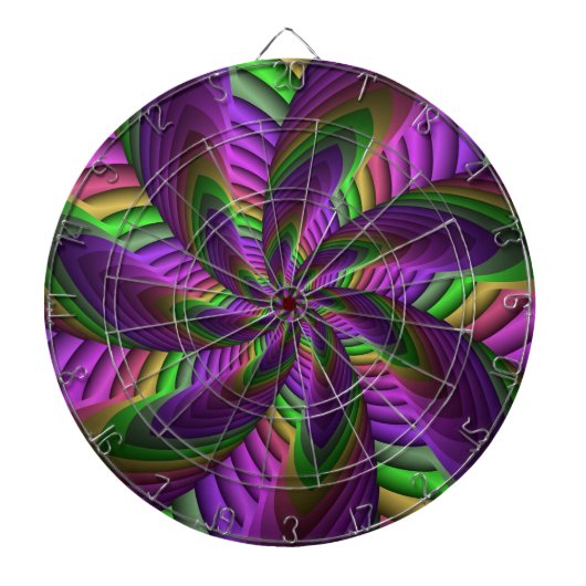 Groovy Energetische Kleurrijke Neon Fractal Patroo Dartbord (Voorkant)