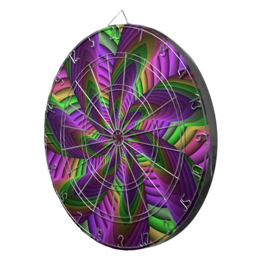 Groovy Energetische Kleurrijke Neon Fractal Patroo Dartbord (Voorkant Rechts)