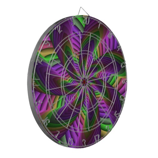 Groovy Energetische Kleurrijke Neon Fractal Patroo Dartbord (Voorkant Links)