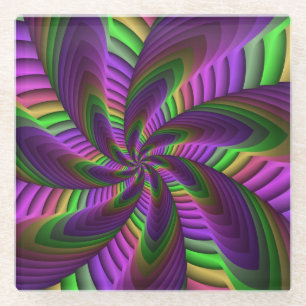 Groovy Energetische Kleurrijke Neon Fractal Patroo Glazen Onderzetter