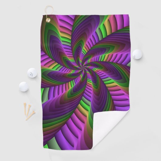 Groovy Energetische Kleurrijke Neon Fractal Patroo Golfhanddoek (Insitu)