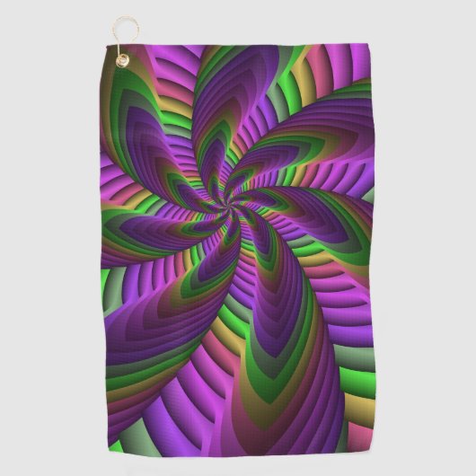 Groovy Energetische Kleurrijke Neon Fractal Patroo Golfhanddoek (Voorkant)