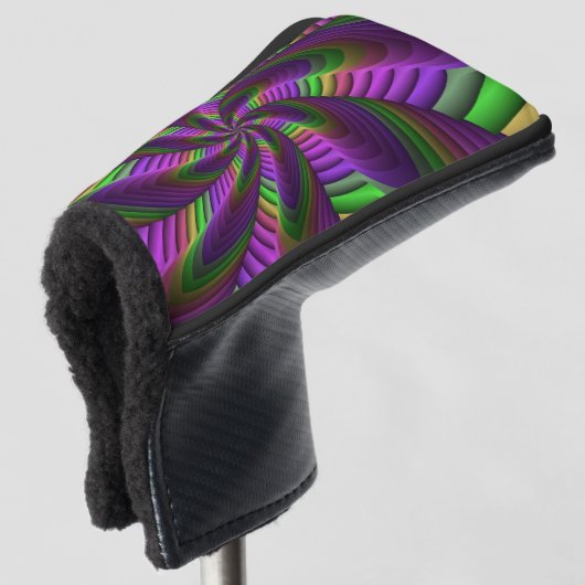Groovy Energetische Kleurrijke Neon Fractal Patroo Golfheadcover (3/4 voorkant)