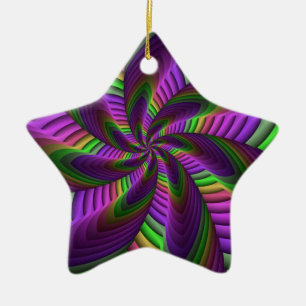 Groovy Energetische Kleurrijke Neon Fractal Patroo Keramisch Ornament