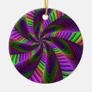 Groovy Energetische Kleurrijke Neon Fractal Patroo Keramisch Ornament