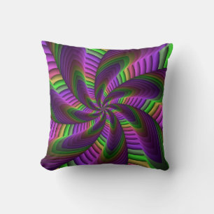 Groovy Energetische Kleurrijke Neon Fractal Patroo Kussen