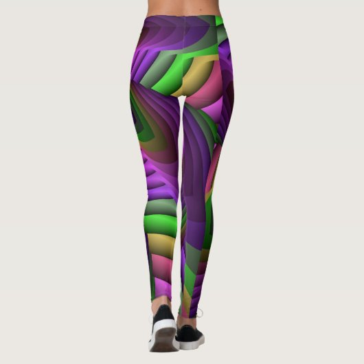 Groovy Energetische Kleurrijke Neon Fractal Patroo Leggings (Achterkant)