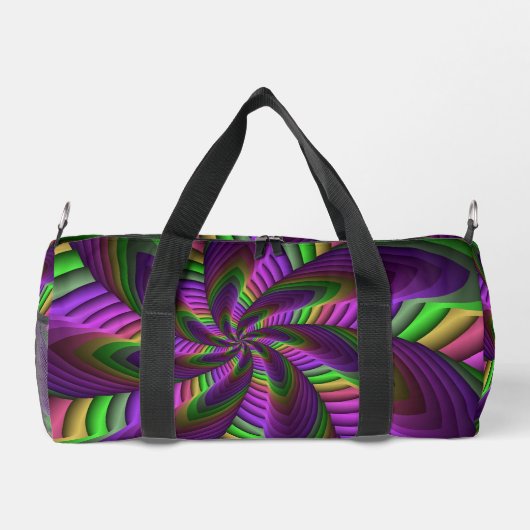 Groovy Energetische Kleurrijke Neon Fractal Patroo Plunjezak (Achterkant)