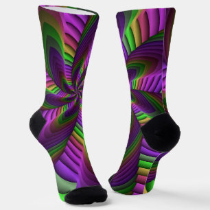 Groovy Energetische Kleurrijke Neon Fractal Patroo Sokken