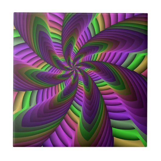 Groovy Energetische Kleurrijke Neon Fractal Patroo Tegeltje (Voorkant)