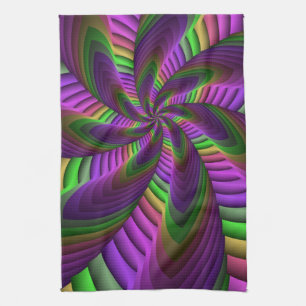 Groovy Energetische Kleurrijke Neon Fractal Patroo Theedoek