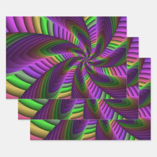 Groovy Energieke Kleurrijke Neon Fractale Patroon Inpakpapier Vel