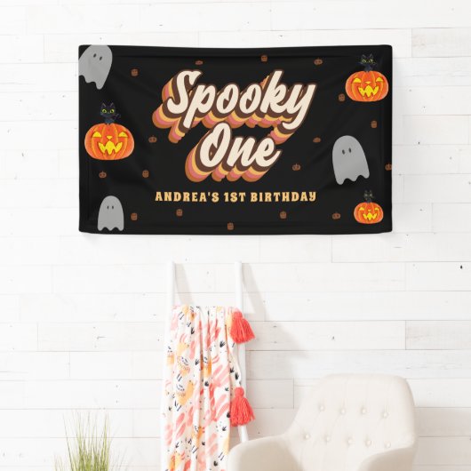 Groovy enge een 1e verjaardag Halloween Retro 70s Spandoek (Insitu)