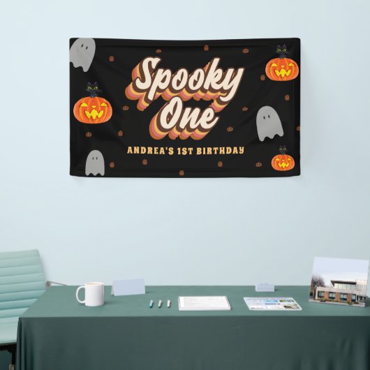 Groovy enge een 1e verjaardag Halloween Retro 70s Spandoek (Beurs)
