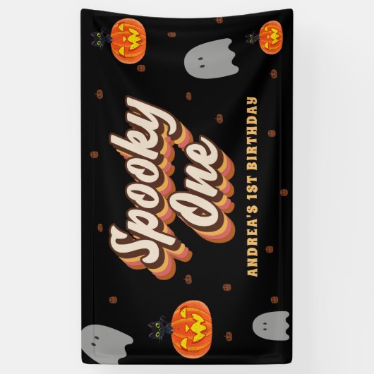 Groovy enge een 1e verjaardag Halloween Retro 70s Spandoek (Verticaal)