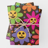 Groovy Enge Retro Halloween Bloemen Patroon Inpakpapier Vel (In situ)