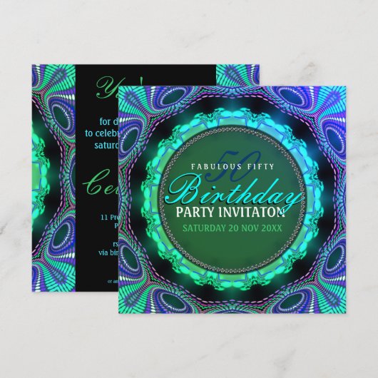 Groovy Fabulous 50 verjaardagsfeestuitnodigingen Kaart (Voorkant / Achterkant)