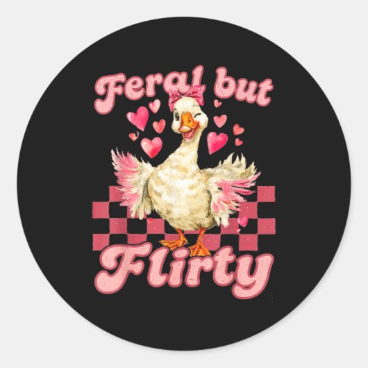Groovy Feral-but-flirty Silly Goose Valentine Duck Ronde Sticker (Voorkant)