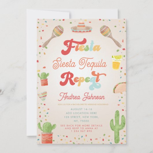 Groovy Fiesta Siesta Tequila Repat Bachelorette Kaart (Voorkant)