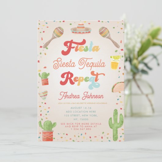 Groovy Fiesta Siesta Tequila Repat Bachelorette Kaart (Staand voorkant)