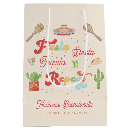 Groovy Fiesta Siesta Tequila Repat Bachelorette Medium Cadeauzakje (Achterkant)