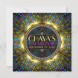 Groovy Fireworks Bat Mitzvah Invitation Kaart