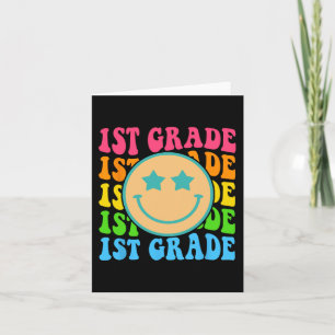 Groovy First Grade Vibes Face Retro Teachers Back Kaart