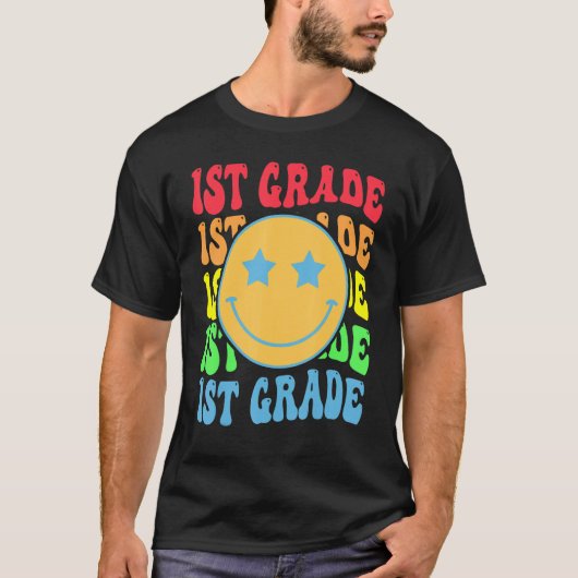 Groovy First Grade Vibes Face Retro Teachers Back T-shirt (Voorkant)