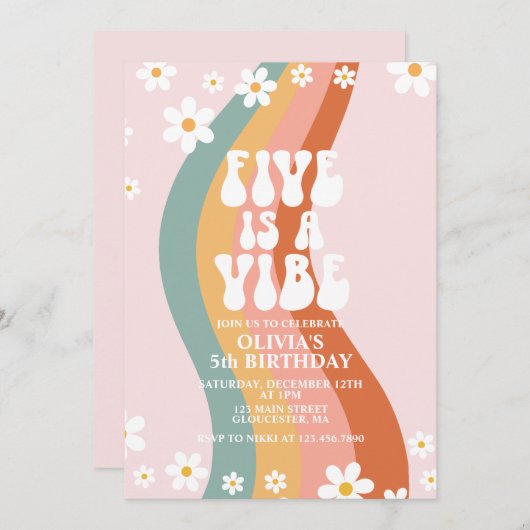 Groovy Five is een Vibe daisy rainbow vijfde verja Kaart (Voorkant / Achterkant)