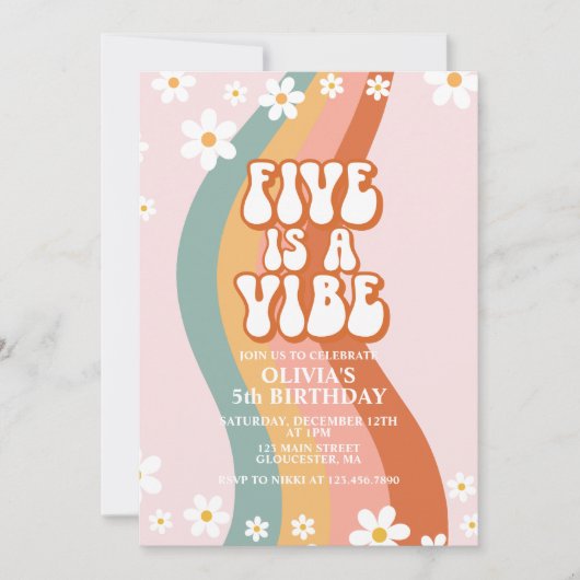 Groovy Five is een Vibe daisy regenboog vijfde ver Kaart (Voorkant)