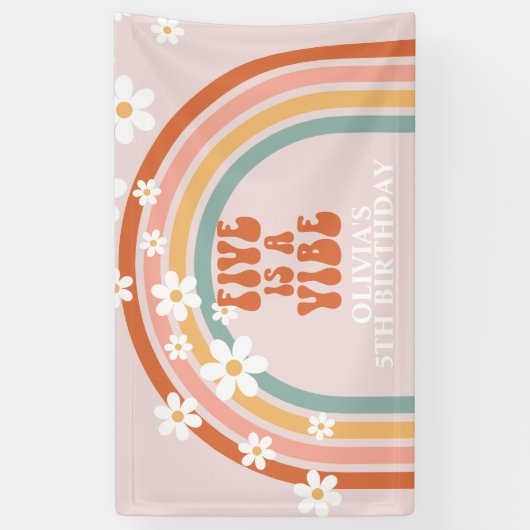 Groovy Five is een Vibe Rainbow Daisy Birthday Spandoek (Verticaal)