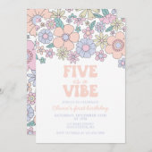 Groovy Five is een Vibe Retro Floral 5e verjaardag Kaart (Voorkant / Achterkant)