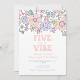 Groovy Five is een Vibe Retro Floral 5e verjaardag Kaart