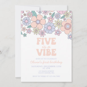 Groovy Five is een Vibe Retro Floral 5e verjaardag Kaart
