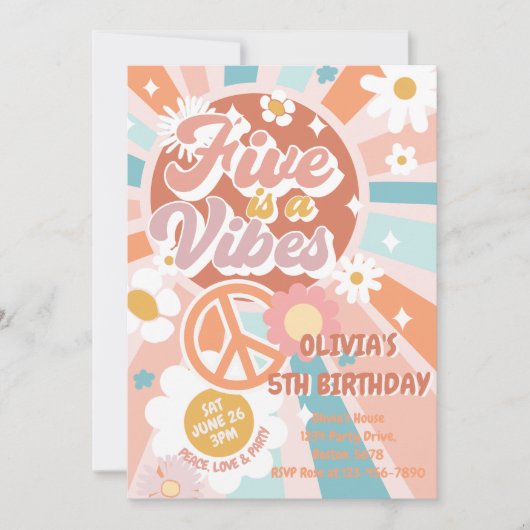 Groovy Five is een Vibe Retro Sunshine 5e verjaard Kaart (Voorkant)