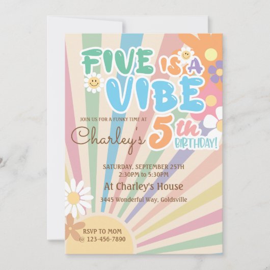 Groovy Five is een Vibe Retro Sunshine 5e verjaard Kaart (Voorkant)