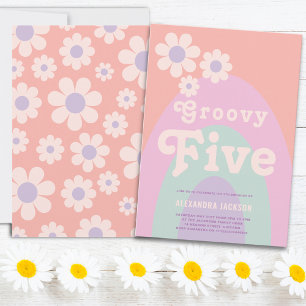 Groovy Five Retro Regenboog Bloemige Verjaardagsfe Kaart
