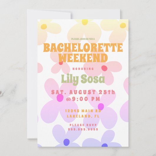 Groovy Flora Retro Bachelorette Weekend Rainbow Kaart (Voorkant)