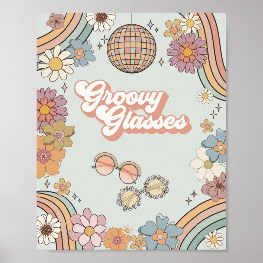 Groovy Floral 70s Retro tattoo voorkeursbord Poster (Voorkant)