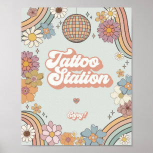 Groovy Floral 70s Retro tattoo voorkeursbord Poster