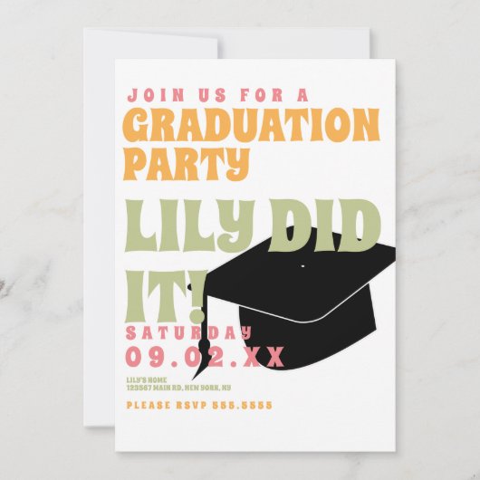 Groovy Floral 80s Retro  Afstuderen Kaart (Voorkant)