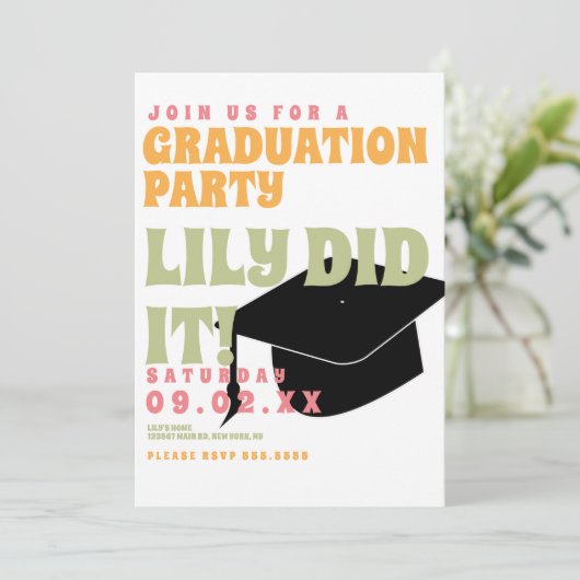 Groovy Floral 80s Retro  Afstuderen Kaart (Staand voorkant)