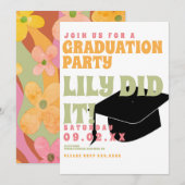 Groovy Floral 80s Retro  Afstuderen Kaart (Voorkant / Achterkant)