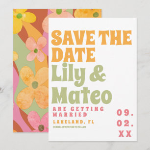 Groovy Floral 80s Retro  sparen de Datum Kaart