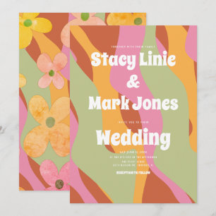 Groovy Floral 80s Vintage Wedding Kaart