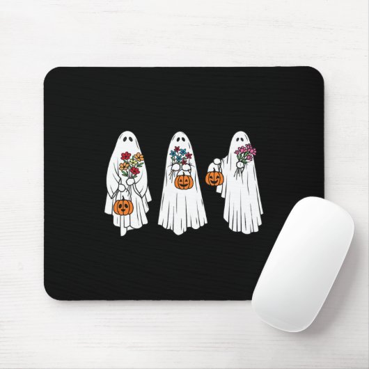 Groovy  Floral Ghost Cute Halloween Spooky Muismat (Met muis)